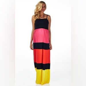 NWD C Luce Black Multi Colorblock Beach Island Guest Maxi Dress Small S 2 4